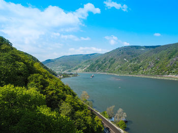 Scenic view of river against cloudy sky