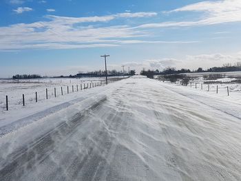 Snow covered landscape against sky