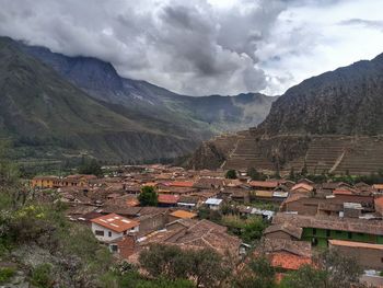 High angle view of town against sky