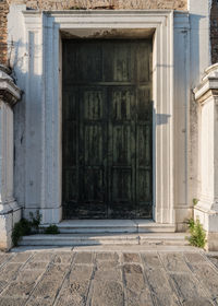 Closed door of building