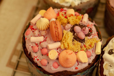 High angle view of cake
