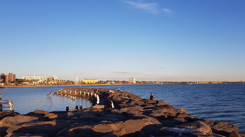 Scenic view of sea against clear sky