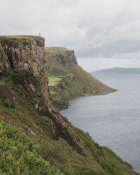 Scenic view of sea and mountains against sky