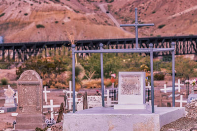 View of cemetery against building