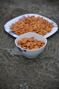 High angle view of food in bowl on table