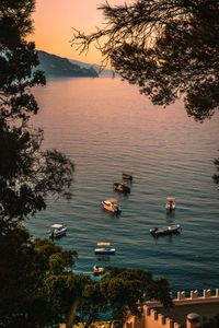 High angle view of sea against sky during sunset