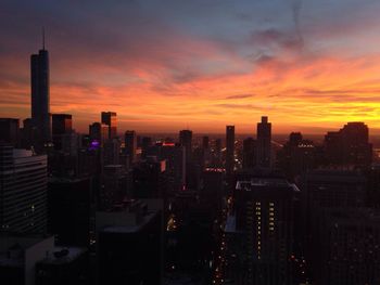 City skyline at sunset