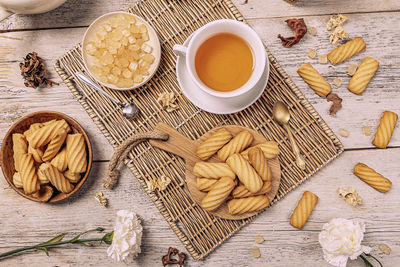 High angle view of food on table