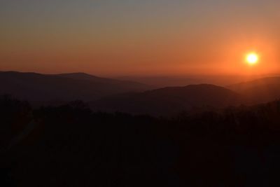 Scenic view of silhouette mountains against sky during sunset