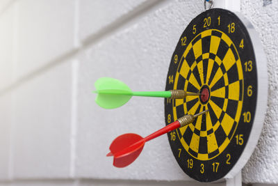 Close-up darts targetsof on wall