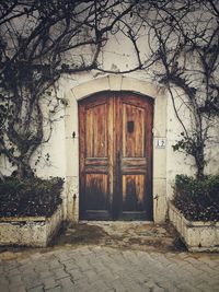 Closed door of abandoned building