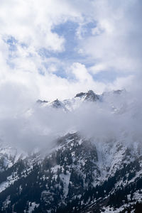 Aerial view of snowcapped mountains against sky