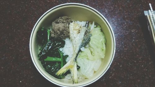 High angle view of food in bowl