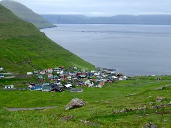 Scenic view of sea and mountains