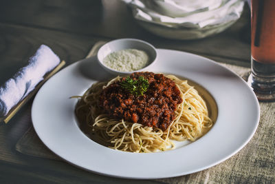 High angle view of meal served in plate
