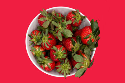 Directly above shot of strawberries in bowl