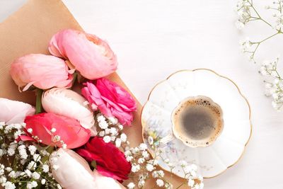 High angle view of coffee on table