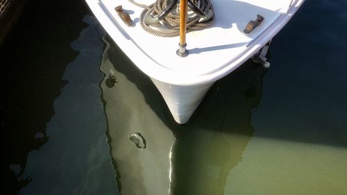 High angle view of boat sailing in sea