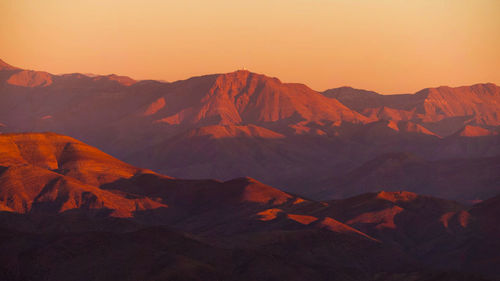 Scenic view of mountains during sunset