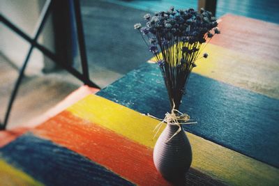 Close up of flower vase on table