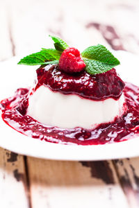 Close-up of strawberries in plate