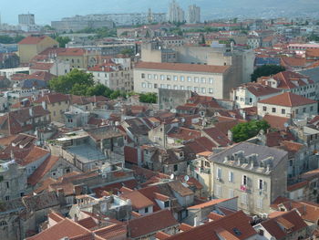 High angle view of buildings in city