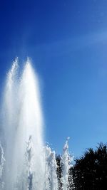 Low angle view of water against clear blue sky