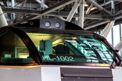 Close-up of illuminated railroad station