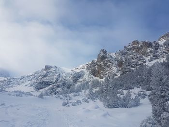 Snow covered mountain against sky