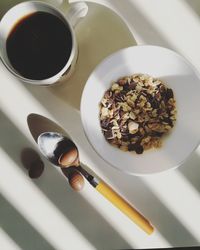 High angle view of coffee cup on table