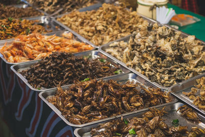 High angle view of food for sale at market stall