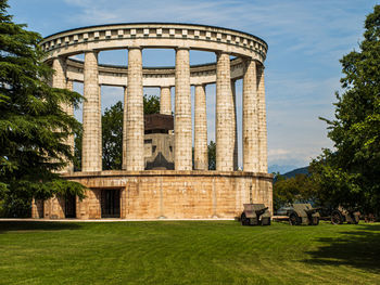 Built structure with lawn in foreground