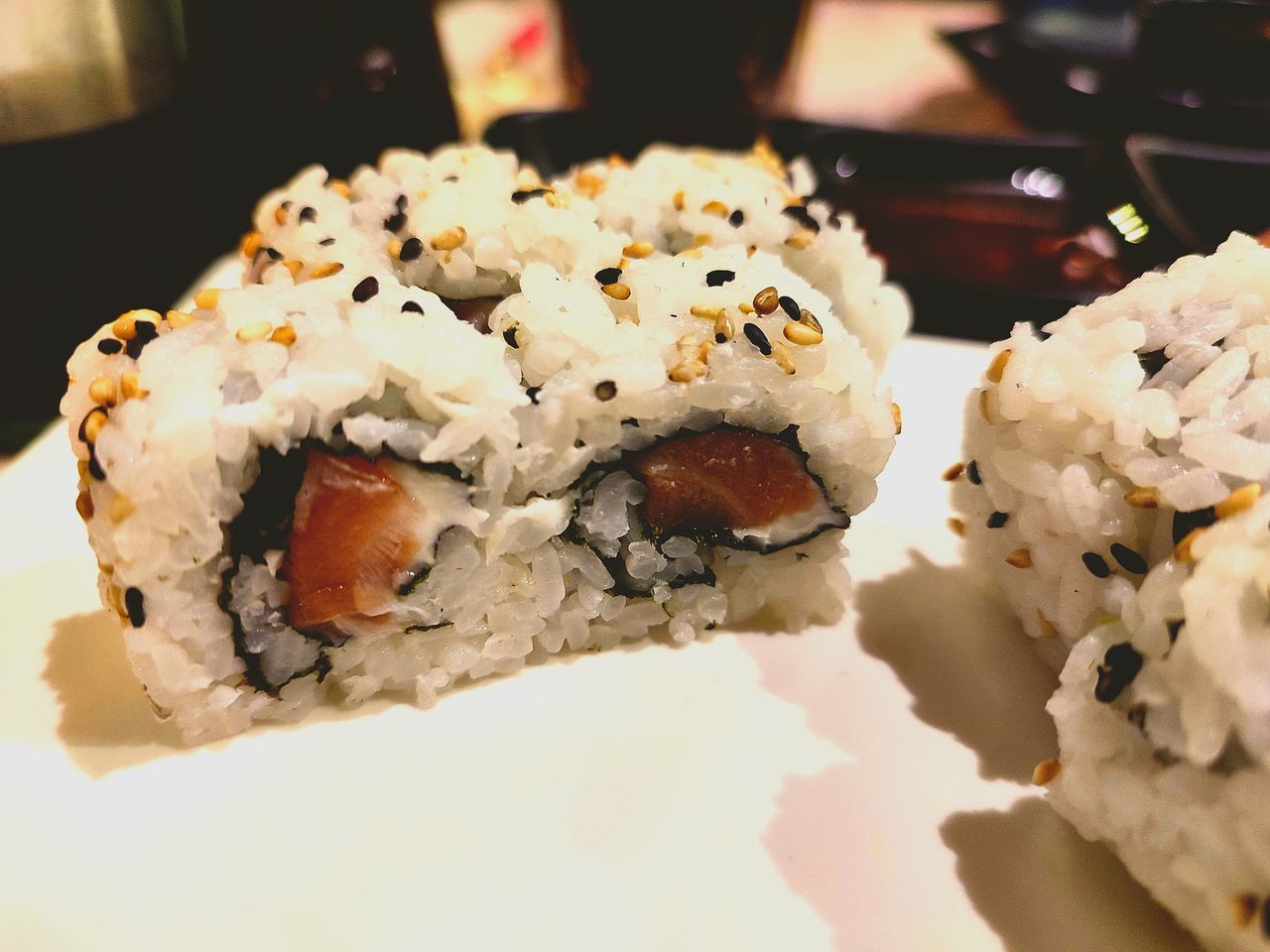food and drink, food, sushi, california roll, freshness, asian food, cuisine, japanese food, indoors, rice, still life, dish, close-up, no people, seafood, serving size, meal, healthy eating, wellbeing, japanese cuisine, culture, focus on foreground, temptation, rice - food staple, table