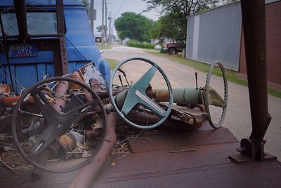 Close-up of motorcycle against sky