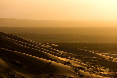 High angle view of landscape against sky during sunset