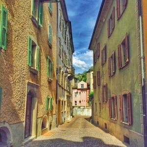 Narrow alley along buildings