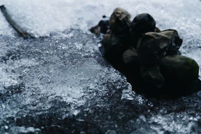 High angle view of man in snow