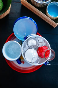 High angle view of tea on table