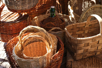 Close-up of wicker basket for sale