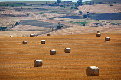 Hay bales on field