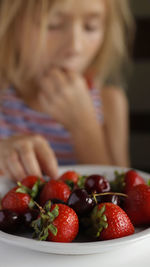 Close-up of strawberries in plate