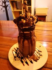 Close-up of ice cream on table