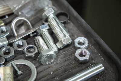 Close-up of bolts and nails