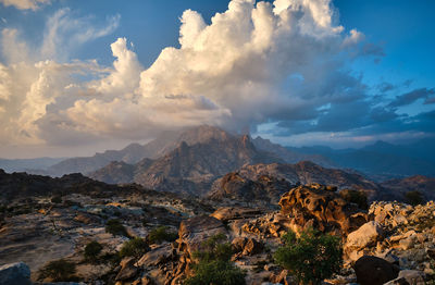 Panoramic view of mountains against sky