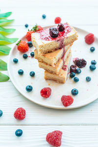 Close-up of cake served on table