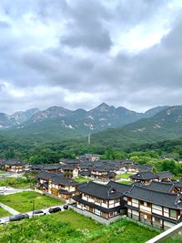 High angle view of townscape against sky