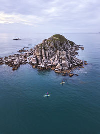 Aerial view of sup surfers ,triozerye, primorsky region, russia