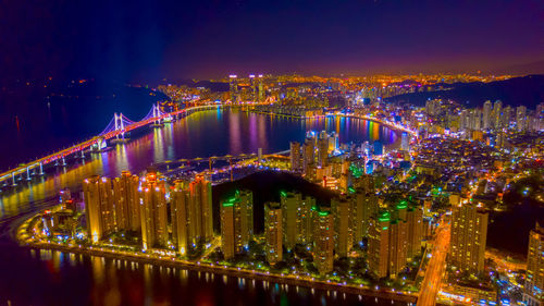 Illuminated buildings in city at night