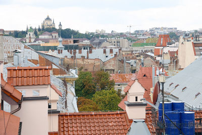 High angle view of buildings in city