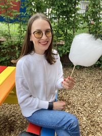 Young women with cotton candy